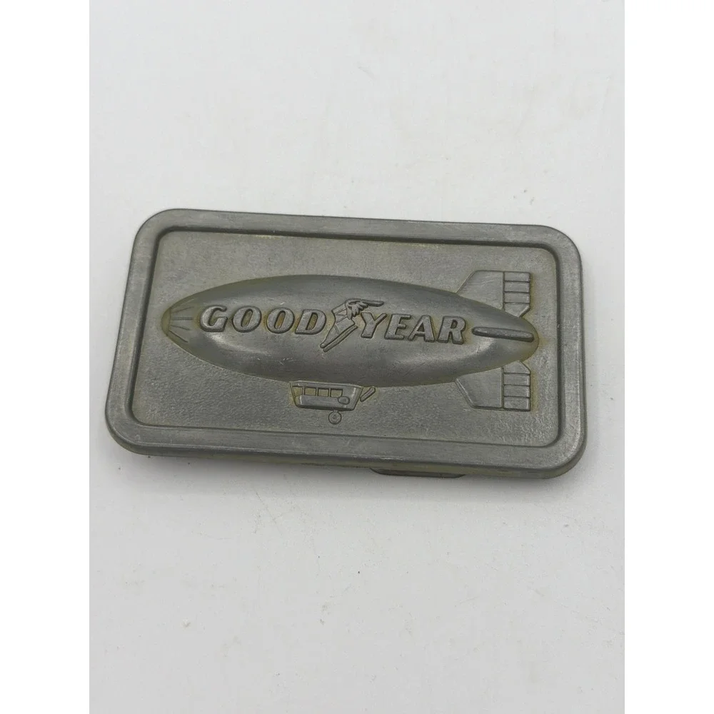 Vintage 1974 Goodyear Blimp Belt Buckle Tire & Rubber Co Pewter Promo SMG 70s